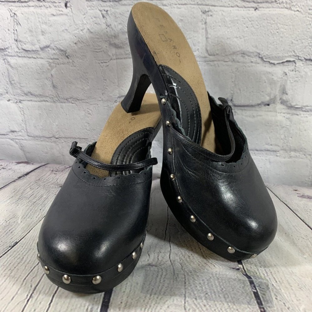 Pesaro Black Mary Jane Studded Cutsy Open Heel Clog Size 10 M